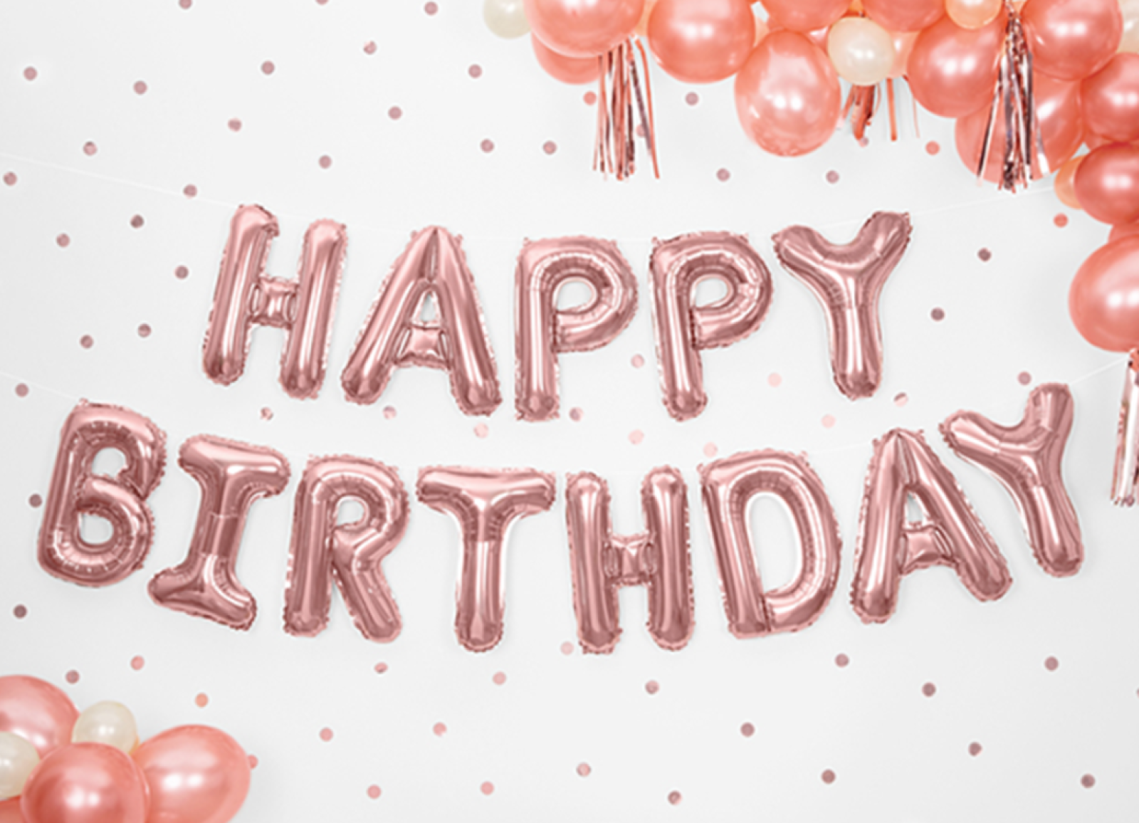 Folienballon Schriftzug - Happy Birthday, Rosegold - 340cm x 35cm